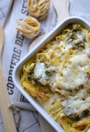 Recette Gratin de fettucine pesto et béchamel #végétarien