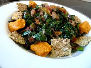 Recette Salade blettes croûtons et fromage vegan