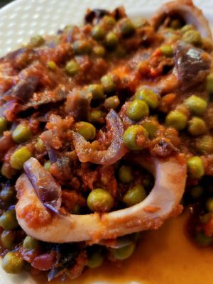 Recette Anneaux de calamar et petits pois