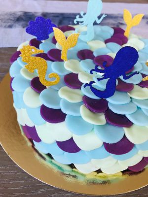 Recette Gâteau cake design décoration écaille sirène pâte de sucre