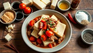 Recette Tofu farci au porc braisé et tomate : recette vietnamienne authentique