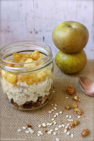 Recette Parfait granola aux graines et pomme, riz au lait au pavot, compotée de pommes vanillée ( vegan, sans gluten ) - Bataille Food #32