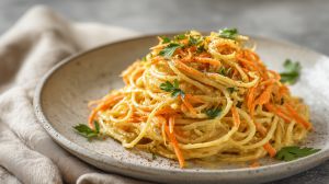 Recette Spaghetti aux carottes, sauce moutarde