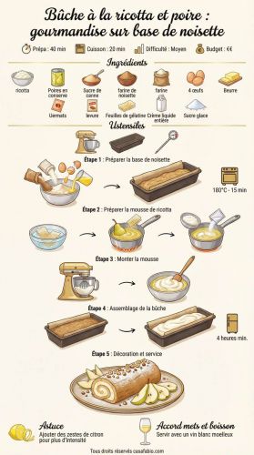 Recette Bûche à la ricotta et poire : gourmandise sur base de noisette