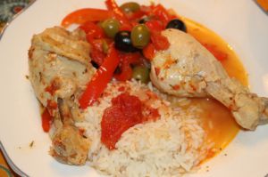 Recette Poulet aux olives et poivrons