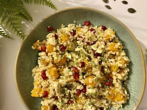 Recette Butternut rôtie aux céréales, feta et grenade