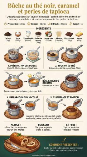 Recette Bûche au thé noir, caramel et perles de tapioca