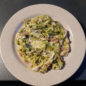 Recette Poireaux à la carbonara de Laurent Mariotte dans petits plats en équilibre