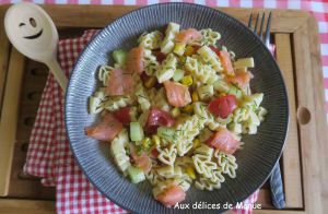 Recette Salade de pâtes aux tomates, concombre et saumon fumé