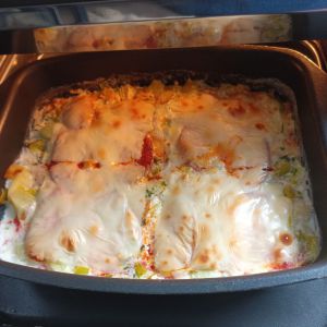 Recette Gratin poireaux chorizo et fromage au combi ninja