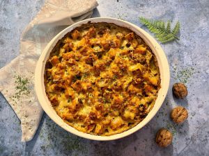 Recette Gratin de courge butternut aux champignons, jambon cru et cantal
