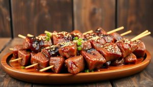 Recette Brochettes de boeuf mariné style asiatique : recette savoureuse