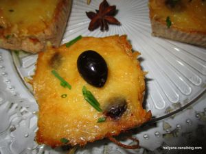 Recette Flan à la riste d'aubergine olives noires/ciboulette