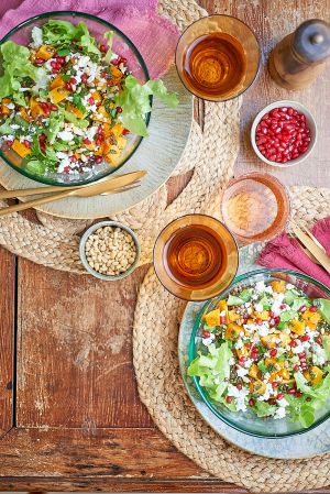 Recette Salade de butternut et feta, lentilles, grenade et pignons