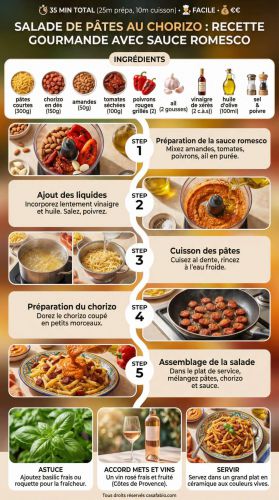 Recette Salade de pâtes au chorizo : recette gourmande avec sauce romesco