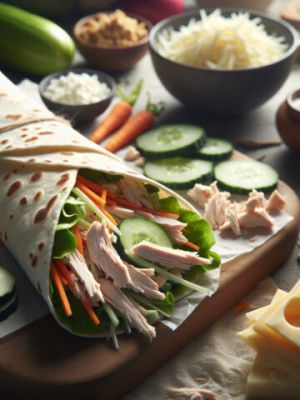 Recette Wrap moelleux : poulet tendre, légumes croquants & fromage frais