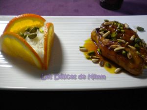 Recette Filets de lapin au caramel d'orange, pignons de pin et pistaches