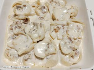 Recette Pâtes farcies poulet champignons sauce Alfredo