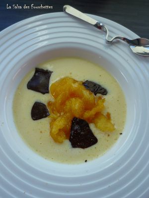 Recette Soupe d'Oranges Amères Crème Anglaise Fève Tonka et Ses Copeaux de Chocolat