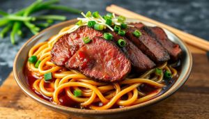 Recette Nouilles Udon Sautées à la Sauce au Poivre Bio avec Entrecôte