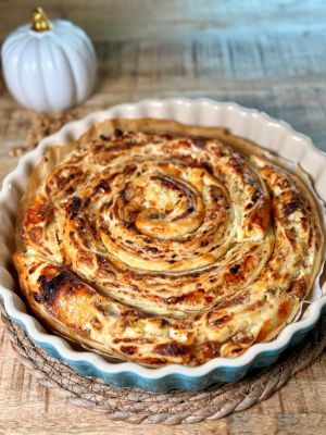Recette Spirale feuilletée au fromage, noix et miel