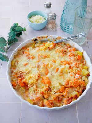 Recette Gratin de pommes de terre, butternut et lardons