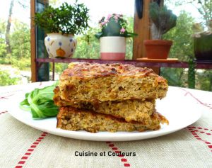Recette Carrés de gâteau aubergines/brousse/lentilles corail