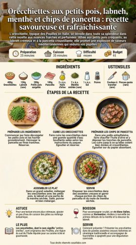 Recette Orecchiettes aux petits pois, labneh, menthe et chips de pancetta : recette savoureuse et rafraîchissante