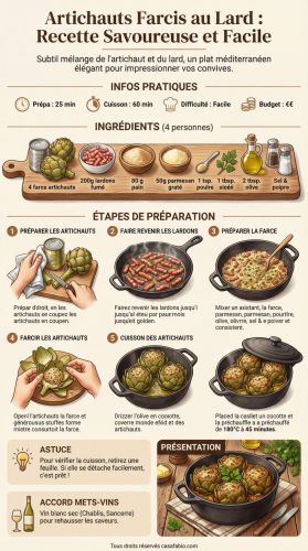 Recette Artichauts farcis au lard : recette savoureuse et facile à préparer