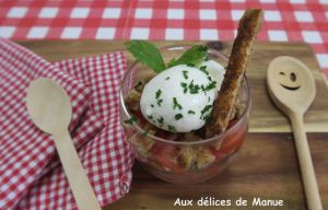 Recette Verrines de tomates à  la burrata et croûtons