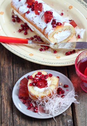 Recette Gâteau roulé au mascarpone et grenade