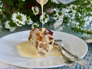 Recette Bread pudding et sa crème bourbon