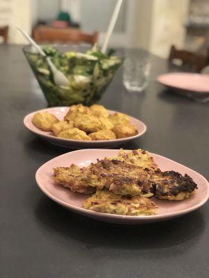 Recette Croquettes au chou fleur et parmesan et galettes de pommes de terre au jambon