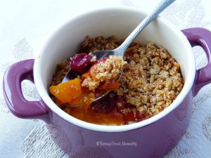 Recette Crumble de pêches, mangues, mirabelles #vegan #sansgluten