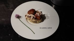 Recette Filet mignon de porc laque au miel et soja, polenta cremeuse aux champignons ( recette de l atelier des chefs)