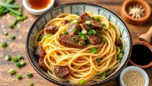 Recette Nouilles Udon Sautées au Bœuf Mariné : recette Savoureuse de Tang Frères