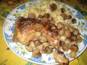 Recette Cuisse de poulet mascarpone, petits oignons et champignons