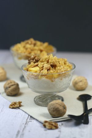 Recette Panna cotta pommes poires et crumble de noix