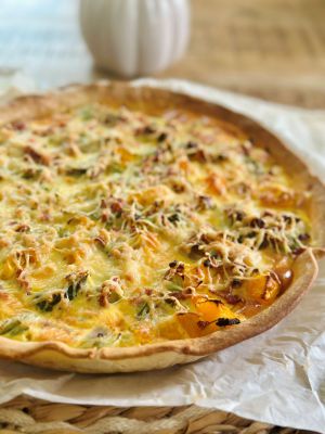 Recette Tarte au potiron poireau et lardons