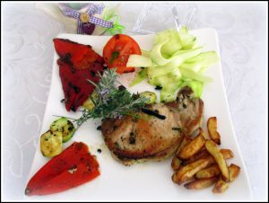 Recette Côtes de porc et ses légumes du soleil cuisson plancha simogas