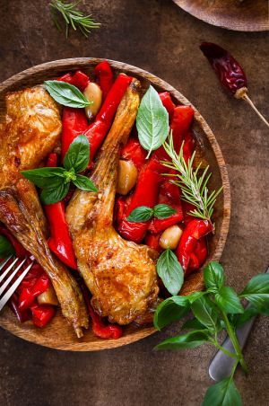Recette Poulet rôti aux poivrons confits