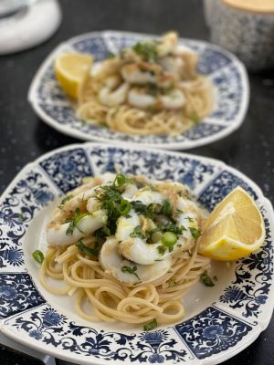 Recette Anneaux de calamars à l’ail et spaghetti