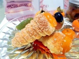 Recette Cornet sucré à la crème mousseline /fruits confits / kakis