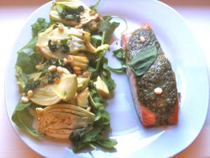 Recette Filet de saumon au pesto et fenouils rôtis