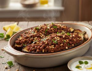 Recette Aubergines farcies au bœuf haché et pignons : recette facile et savoureuse