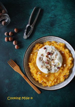 Recette Purée de butternut à la burrata et aux noisettes