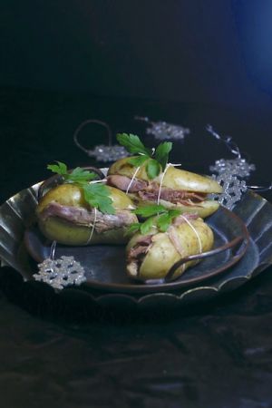 Recette Pommes de terre farcies au confit de canard et au foie gras