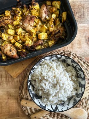 Recette Poulet à l’ananas et arroz con coco (riz à la noix de coco)