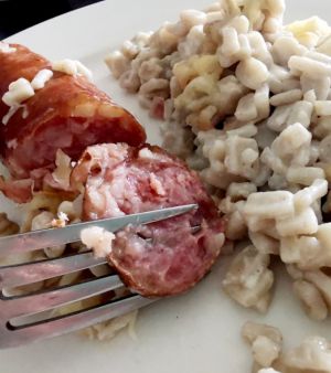 Recette Diots fumés et son gratin de crozets au sarrasin