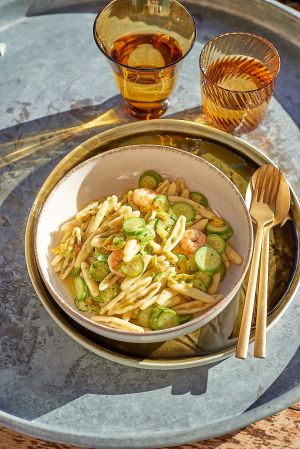 Recette Pâtes aux courgettes et crevettes